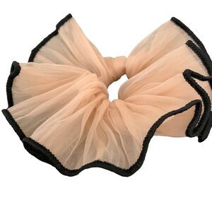 Organza Scrunchie Sheer Almond with Black Ruffle Edge